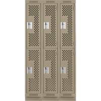 Clean Line Lockers, 2 -tier, Bank of 3, 36" x 15" x 76", Steel, Beige, Rivet (Assembled), Perforated Distribution Élite MP