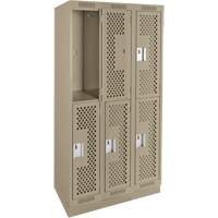 Clean Line Lockers, 2 -tier, Bank of 3, 36" x 15" x 76", Steel, Beige, Rivet (Assembled), Perforated Distribution Élite MP
