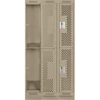 Clean Line Lockers, 2 -tier, Bank of 3, 36" x 15" x 76", Steel, Beige, Rivet (Assembled), Perforated Distribution Élite MP