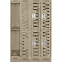 Clean Line Lockers, 2 -tier, Bank of 4, 48" x 15" x 76", Steel, Beige, Rivet (Assembled), Perforated Distribution Élite MP