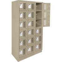 Assembled Lockerettes Clean Line Perforated Economy Lockers, 6 -tier, Bank of 3, 18" x 72" x 12", Steel Distribution Élite MP