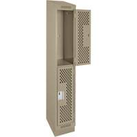 Clean Line Lockers, 2 -tier, 12" x 15" x 82", Steel, Beige, Rivet (Assembled), Perforated Distribution Élite MP