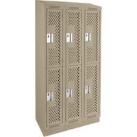 Clean Line Lockers, 2 -tier, Bank of 3, 36" x 15" x 82", Steel, Beige, Rivet (Assembled), Perforated Distribution Élite MP
