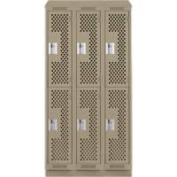 Clean Line Lockers, 2 -tier, Bank of 3, 36" x 15" x 82", Steel, Beige, Rivet (Assembled), Perforated Distribution Élite MP