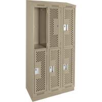 Clean Line Lockers, 2 -tier, Bank of 3, 36" x 15" x 82", Steel, Beige, Rivet (Assembled), Perforated Distribution Élite MP