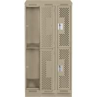 Clean Line Lockers, 2 -tier, Bank of 3, 36" x 15" x 82", Steel, Beige, Rivet (Assembled), Perforated Distribution Élite MP