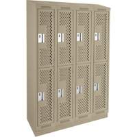Clean Line Lockers, 2 -tier, Bank of 4, 48" x 15" x 82", Steel, Beige, Rivet (Assembled), Perforated Distribution Élite MP