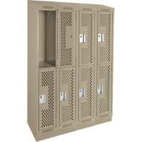 Clean Line Lockers, 2 -tier, Bank of 4, 48" x 15" x 82", Steel, Beige, Rivet (Assembled), Perforated Distribution Élite MP