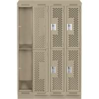Clean Line Lockers, 2 -tier, Bank of 4, 48" x 15" x 82", Steel, Beige, Rivet (Assembled), Perforated Distribution Élite MP