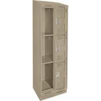 Casiers Clean Line, 3 niveaux, Bloc de 2, 24" x 18" x 82", Acier, Beige, Rivet (assembl&eacute;), Perfor&eacute; Distribution Élite MP