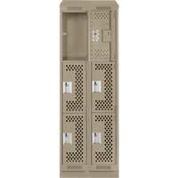 Casiers Clean Line, 3 niveaux, Bloc de 2, 24" x 18" x 82", Acier, Beige, Rivet (assembl&eacute;), Perfor&eacute; Distribution Élite MP