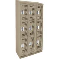 Clean Line Lockers, 3 -tier, Bank of 3, 36" x 18" x 82", Steel, Beige, Rivet (Assembled), Perforated Distribution Élite MP