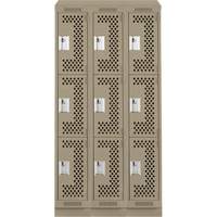 Clean Line Lockers, 3 -tier, Bank of 3, 36" x 18" x 82", Steel, Beige, Rivet (Assembled), Perforated Distribution Élite MP