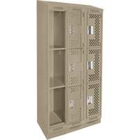 Clean Line Lockers, 3 -tier, Bank of 3, 36" x 18" x 82", Steel, Beige, Rivet (Assembled), Perforated Distribution Élite MP