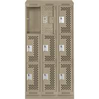Clean Line Lockers, 3 -tier, Bank of 3, 36" x 18" x 82", Steel, Beige, Rivet (Assembled), Perforated Distribution Élite MP