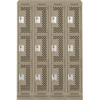 Clean Line Lockers, 3 -tier, Bank of 4, 48" x 18" x 82", Steel, Beige, Rivet (Assembled), Perforated Distribution Élite MP