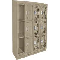 Clean Line Lockers, 3 -tier, Bank of 4, 48" x 18" x 82", Steel, Beige, Rivet (Assembled), Perforated Distribution Élite MP