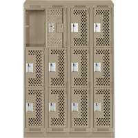 Clean Line Lockers, 3 -tier, Bank of 4, 48" x 18" x 82", Steel, Beige, Rivet (Assembled), Perforated Distribution Élite MP