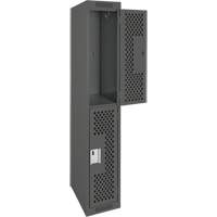 Clean Line Lockers, 2 -tier, 12" x 15" x 72", Steel, Charcoal, Rivet (Assembled), Perforated Distribution Élite MP