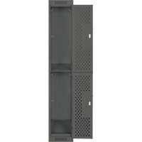 Clean Line Lockers, 2 -tier, 12" x 15" x 72", Steel, Charcoal, Rivet (Assembled), Perforated Distribution Élite MP