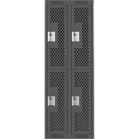 Clean Line Lockers, 2 -tier, Bank of 2, 24" x 15" x 72", Steel, Charcoal, Rivet (Assembled), Perforated Distribution Élite MP