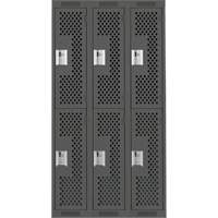 Clean Line Lockers, 2 -tier, Bank of 3, 36" x 15" x 72", Steel, Charcoal, Rivet (Assembled), Perforated Distribution Élite MP
