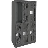 Clean Line Lockers, 2 -tier, Bank of 3, 36" x 15" x 72", Steel, Charcoal, Rivet (Assembled), Perforated Distribution Élite MP