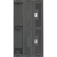 Clean Line Lockers, 2 -tier, Bank of 3, 36" x 15" x 72", Steel, Charcoal, Rivet (Assembled), Perforated Distribution Élite MP