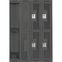Clean Line Lockers, 2 -tier, Bank of 4, 48" x 15" x 72", Steel, Charcoal, Rivet (Assembled), Perforated Distribution Élite MP