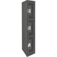 Clean Line Lockers, 3 -tier, 12" x 12" x 72", Steel, Charcoal, Rivet (Assembled), Perforated Distribution Élite MP