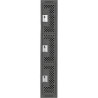 Clean Line Lockers, 3 -tier, 12" x 12" x 72", Steel, Charcoal, Rivet (Assembled), Perforated Distribution Élite MP