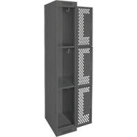 Clean Line Lockers, 3 -tier, 12" x 12" x 72", Steel, Charcoal, Rivet (Assembled), Perforated Distribution Élite MP