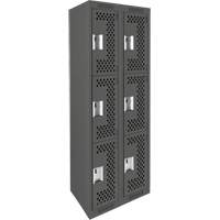 Clean Line Lockers, 3 -tier, Bank of 2, 24" x 12" x 72", Steel, Charcoal, Rivet (Assembled), Perforated Distribution Élite MP