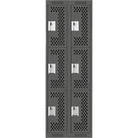 Clean Line Lockers, 3 -tier, Bank of 2, 24" x 12" x 72", Steel, Charcoal, Rivet (Assembled), Perforated Distribution Élite MP