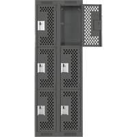 Clean Line Lockers, 3 -tier, Bank of 2, 24" x 12" x 72", Steel, Charcoal, Rivet (Assembled), Perforated Distribution Élite MP