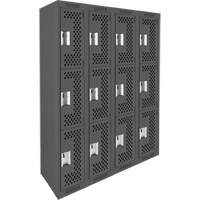 Clean Line Lockers, 3 -tier, Bank of 4, 48" x 12" x 72", Steel, Charcoal, Rivet (Assembled), Perforated Distribution Élite MP