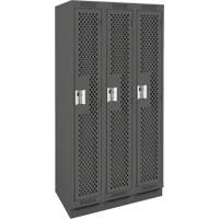 Clean Line Lockers, Bank of 3, 36" x 12" x 76", Steel, Charcoal, Rivet (Assembled), Perforated Distribution Élite MP