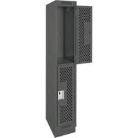 Clean Line Lockers, 2 -tier, 12" x 15" x 76", Steel, Charcoal, Rivet (Assembled), Perforated Distribution Élite MP