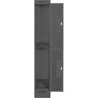Clean Line Lockers, 2 -tier, 12" x 15" x 76", Steel, Charcoal, Rivet (Assembled), Perforated Distribution Élite MP