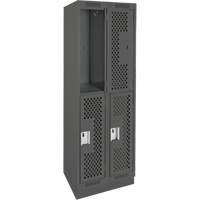 Clean Line Lockers, 2 -tier, Bank of 2, 24" x 15" x 76", Steel, Charcoal, Rivet (Assembled), Perforated Distribution Élite MP