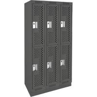Clean Line Lockers, 2 -tier, Bank of 3, 36" x 15" x 76", Steel, Charcoal, Rivet (Assembled), Perforated Distribution Élite MP