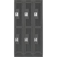 Clean Line Lockers, 2 -tier, Bank of 3, 36" x 15" x 76", Steel, Charcoal, Rivet (Assembled), Perforated Distribution Élite MP