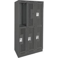 Clean Line Lockers, 2 -tier, Bank of 3, 36" x 15" x 76", Steel, Charcoal, Rivet (Assembled), Perforated Distribution Élite MP