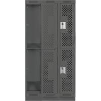 Clean Line Lockers, 2 -tier, Bank of 3, 36" x 15" x 76", Steel, Charcoal, Rivet (Assembled), Perforated Distribution Élite MP