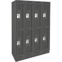 Clean Line Lockers, 2 -tier, Bank of 4, 48" x 15" x 76", Steel, Charcoal, Rivet (Assembled), Perforated Distribution Élite MP