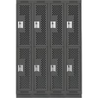 Clean Line Lockers, 2 -tier, Bank of 4, 48" x 15" x 76", Steel, Charcoal, Rivet (Assembled), Perforated Distribution Élite MP