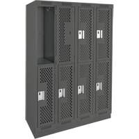 Clean Line Lockers, 2 -tier, Bank of 4, 48" x 15" x 76", Steel, Charcoal, Rivet (Assembled), Perforated Distribution Élite MP