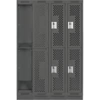 Clean Line Lockers, 2 -tier, Bank of 4, 48" x 15" x 76", Steel, Charcoal, Rivet (Assembled), Perforated Distribution Élite MP