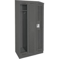 Clean Line Lockers, Bank of 3, 36" x 18" x 82", Steel, Charcoal, Rivet (Assembled), Perforated Distribution Élite MP