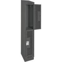 Clean Line Lockers, 2 -tier, 12" x 18" x 82", Steel, Charcoal, Rivet (Assembled), Perforated Distribution Élite MP
